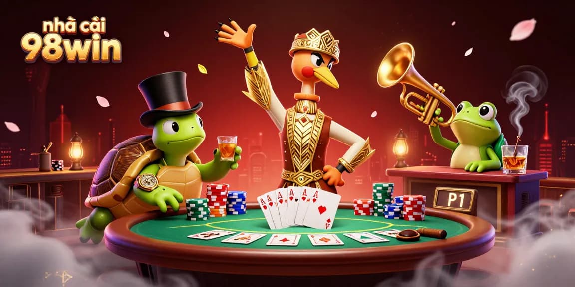 Experience excitement at nhà cái 98win with poker action and vibrant casino elements in a lively scene.