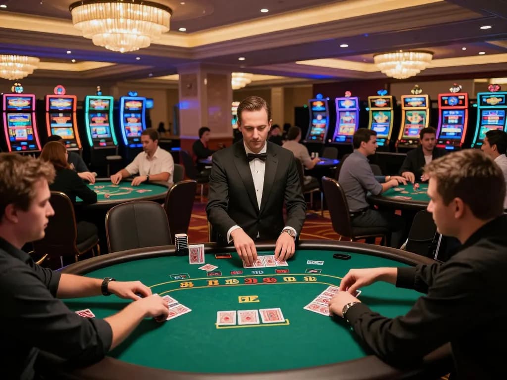 Experience thrilling gameplay at Sunwin's luxurious poker tables with vibrant casino ambiance
