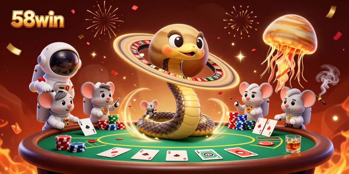 Experience the thrill of 58win casino betting with cartoon characters in an engaging cosmic roulette scene!