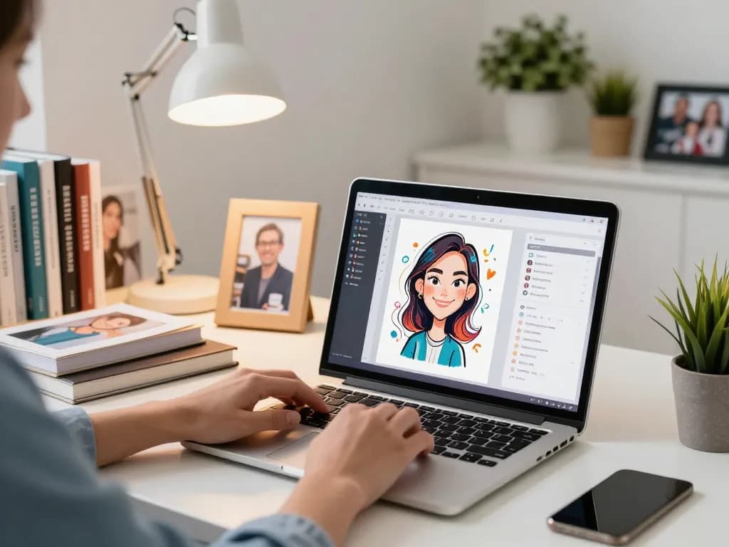 Create a Caricature of someone for a professional profile in a stylish office setting