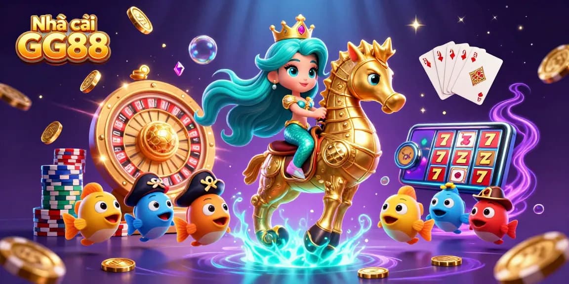 Engage with the excitement of Nhà cái GG88 in a vibrant, detailed 3D casino illustration showcasing thrilling gaming elements and dynamic characters.