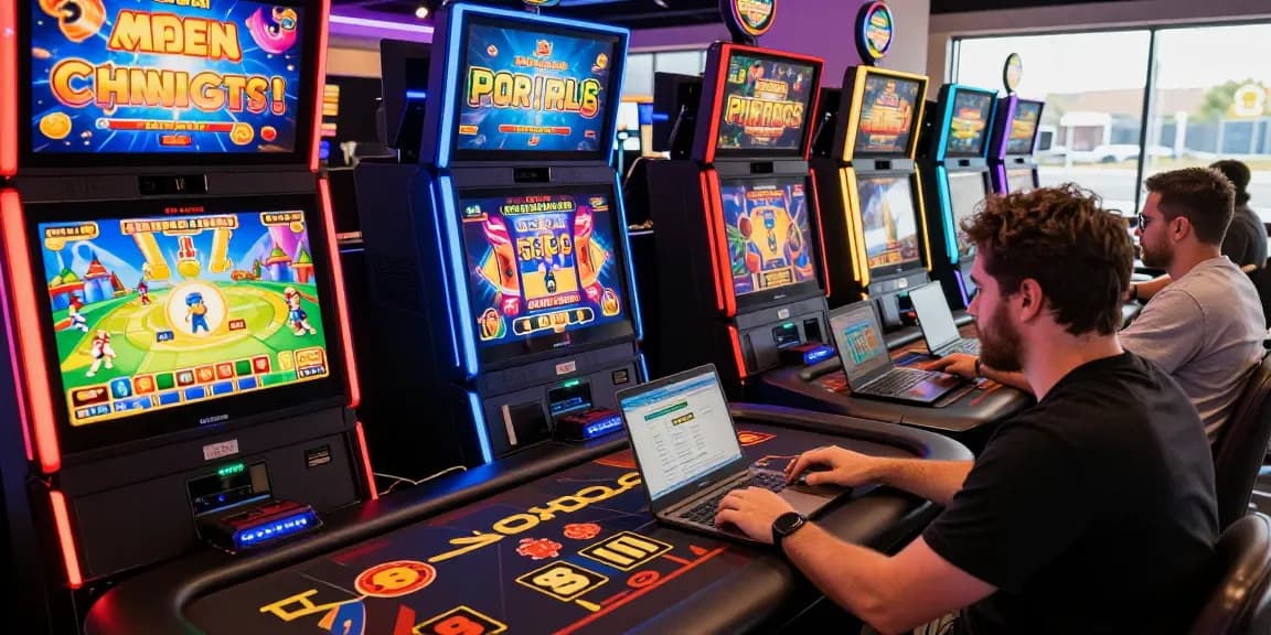 Engaged players enjoying various games at credit card casino sites, showcasing vibrant slot machines and live dealer tables.