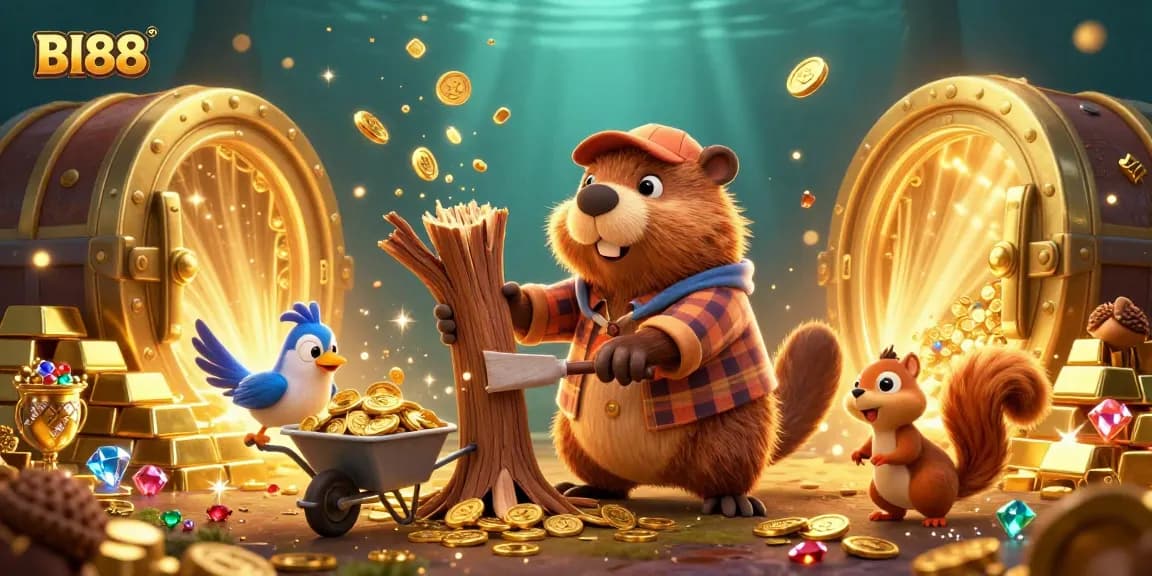 Engage in BI88 Casino fun with a vibrant scene of characters and gold, showcasing thrilling gaming action.