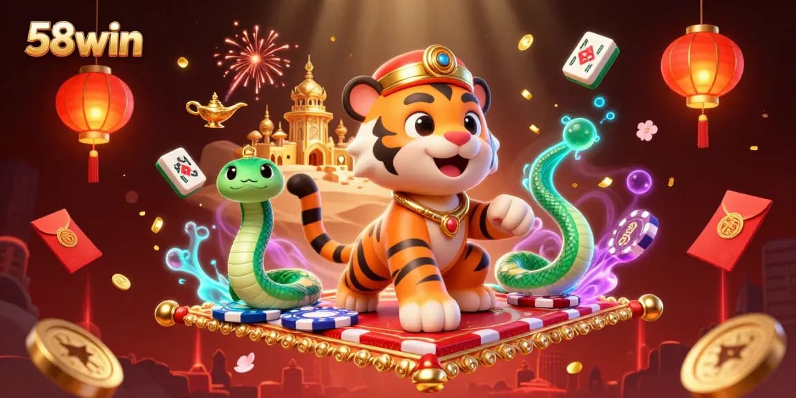 Experience thrilling gameplay at 58win with a vibrant 3D casino scene depicting the magic of online gambling.