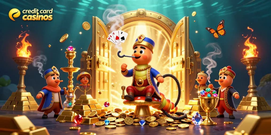 Engage with credit card casinos featuring vibrant visuals and dynamic gaming elements in a rich scene.