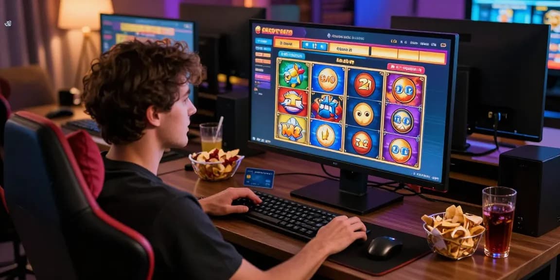 Player enjoying slots that accept credit cards in a cozy home gaming setup.
