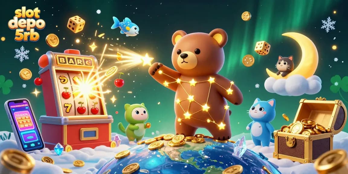 Spin for rewards at slot depo 5rb with golden coins and casino game elements