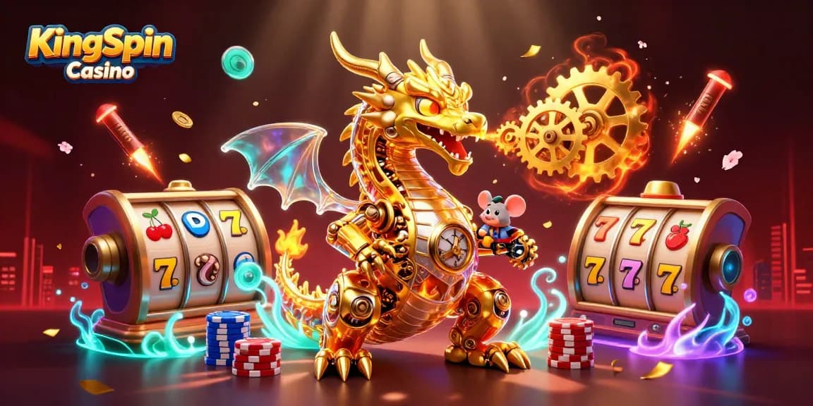 KingSpin Casino nyereményekkel és éjszakai kaszinó hangulattal teli 3D illusztráció
