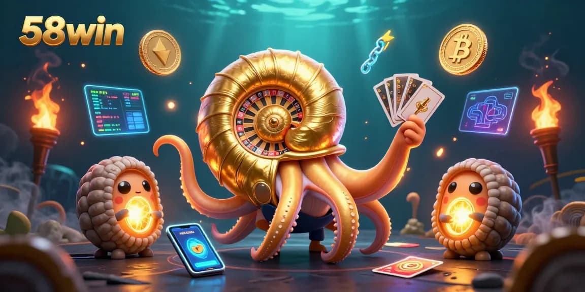 Engage in thrilling gameplay with 58win's exciting casino experience featuring a giant nautilus as a roulette wheel.