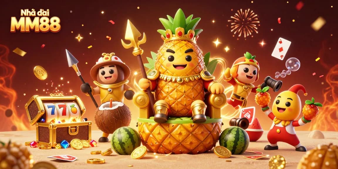 Engage with Nhà cái MM88 through a vivid illustration of a tropical casino adventure.