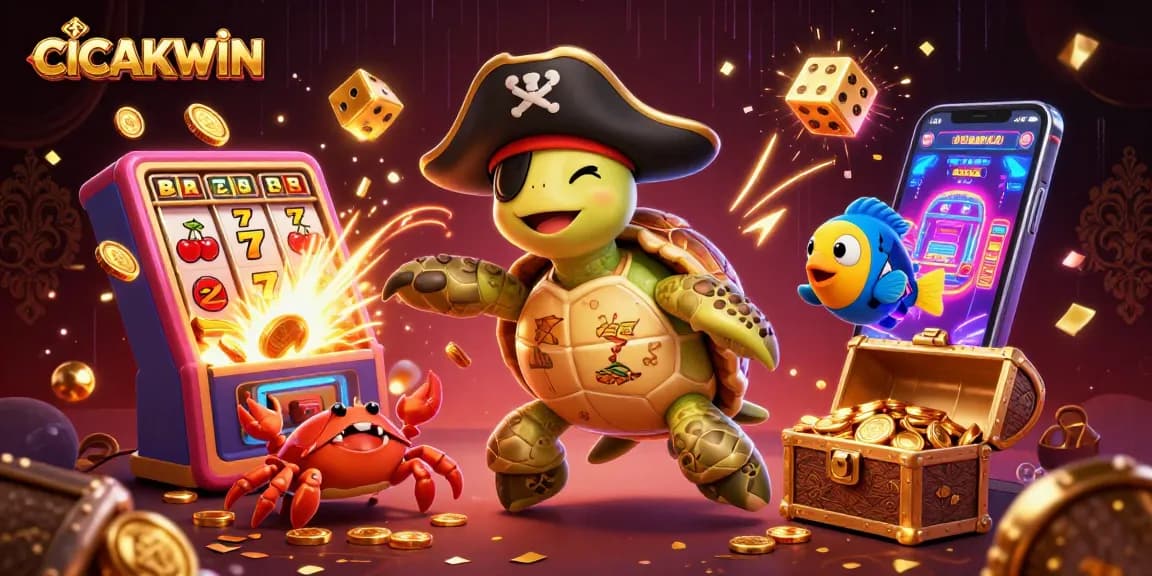 CICAKWIN pirates enjoy casino jackpot riches amidst vibrant gaming symbols and treasure.