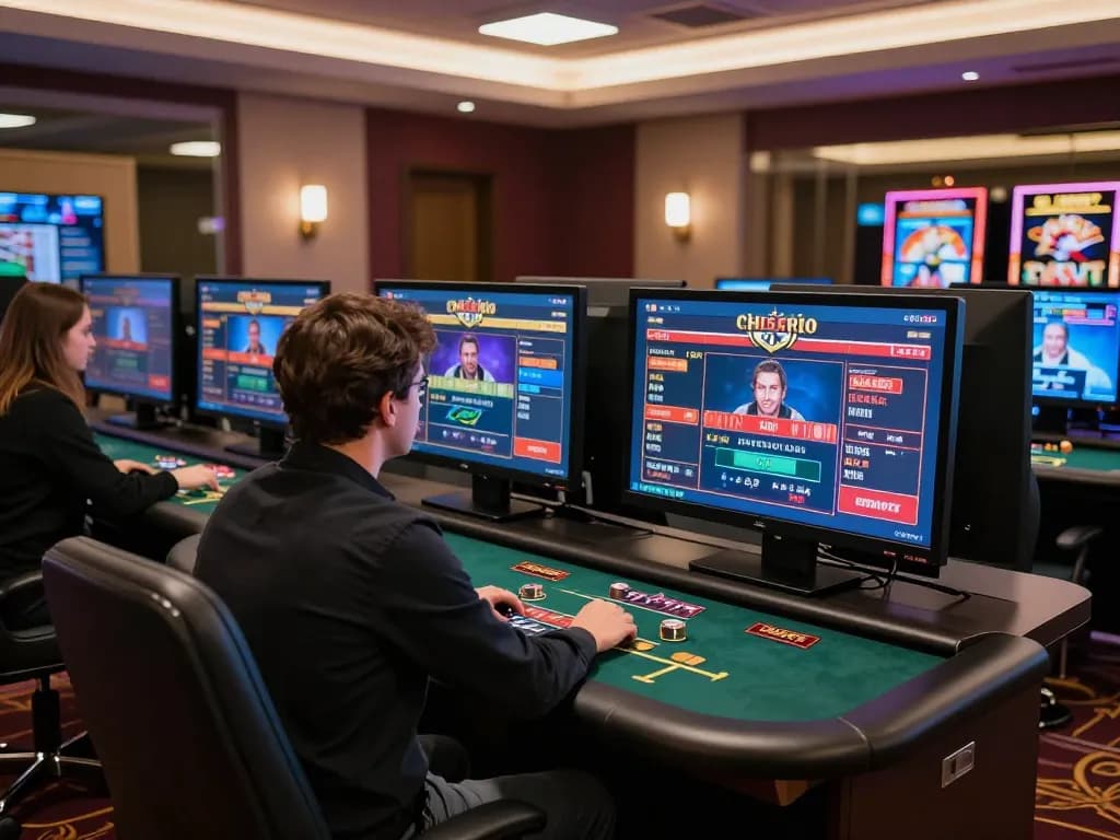 Engaged player on 88xx making strategic decisions in a sophisticated online casino gaming room