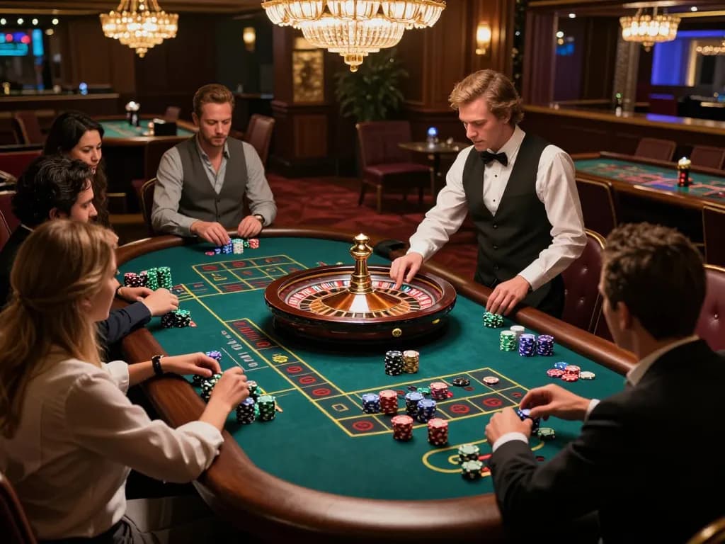 Sun win excitement at a roulette table with players engaged in high-stakes betting action
