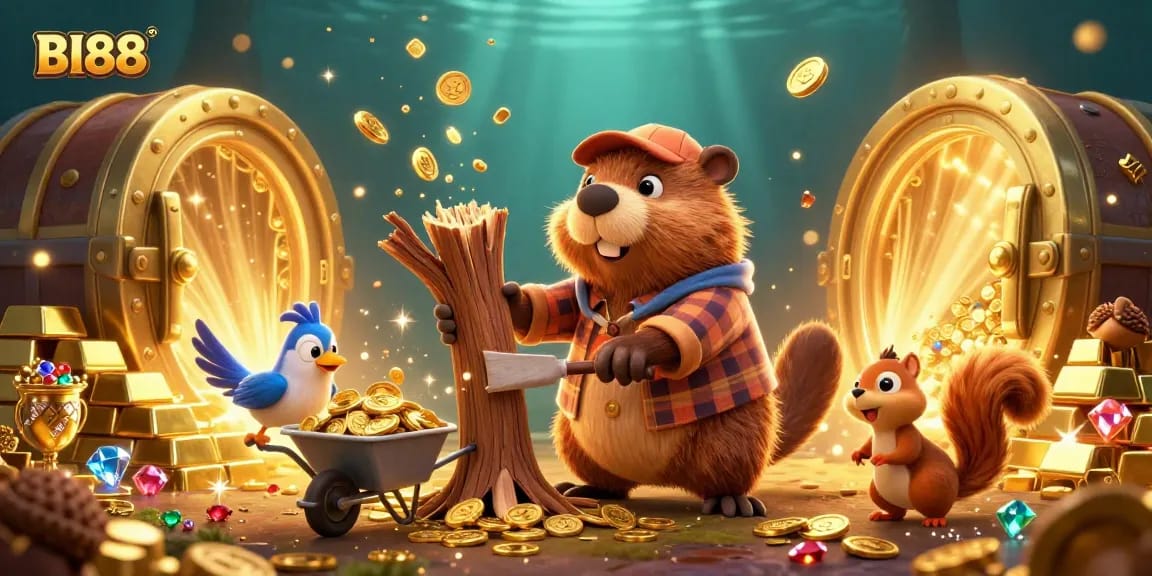 Engage in BI88 Casino fun with a vibrant scene of characters and gold, showcasing thrilling gaming action.