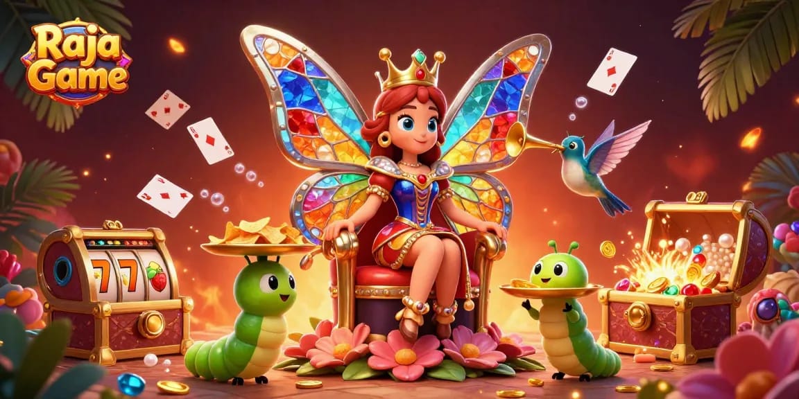 Play thrilling games on Raja Game, featuring vibrant casino elements and stunning characters.