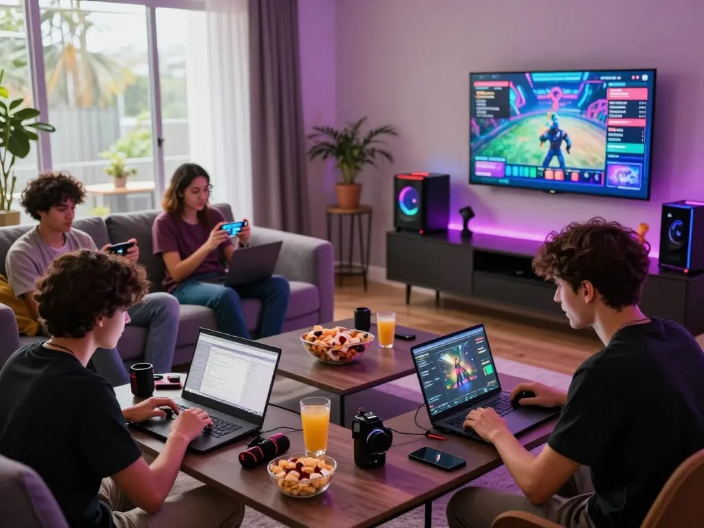 zeus138 online gaming experience in a lively living room with engaged players