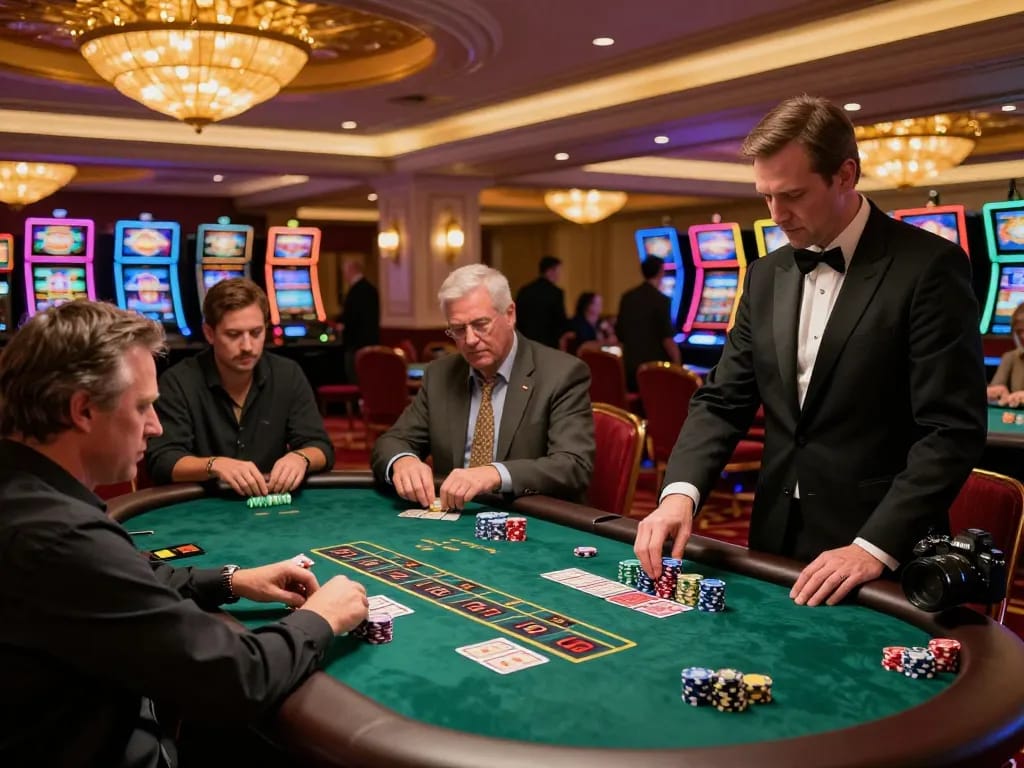 Engaged players strategizing at du 88 blackjack tables in an upscale Las Vegas casino.