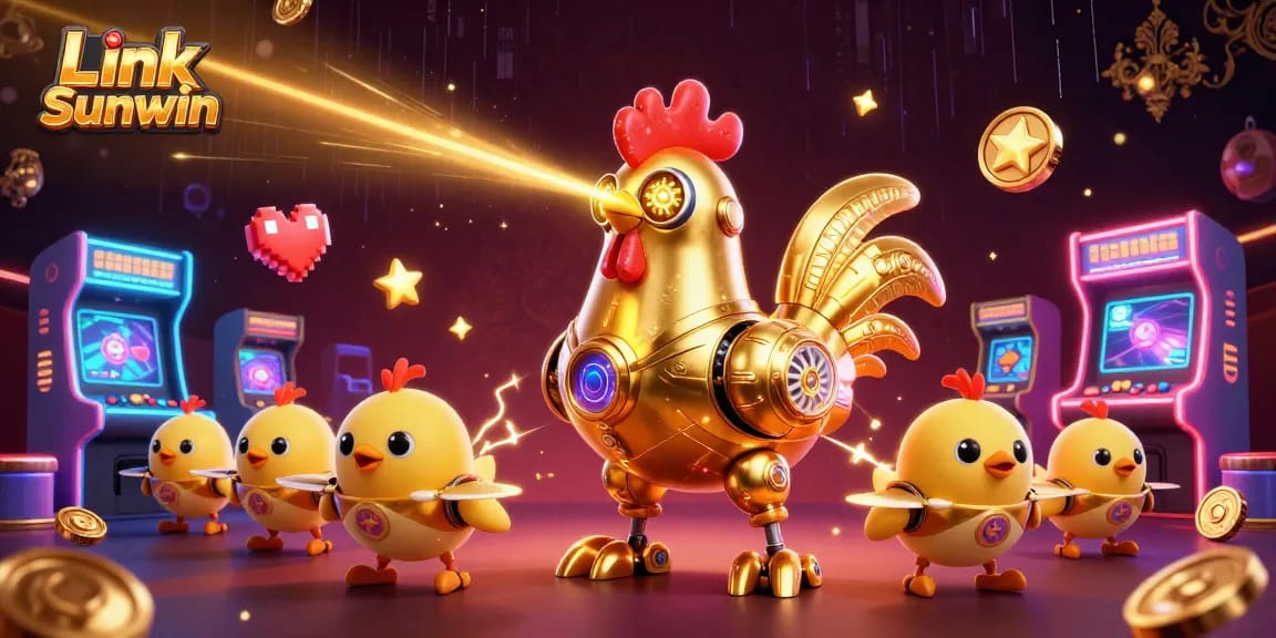 Play exciting games at Link Sunwin, featuring vibrant arcade machines and engaging characters.