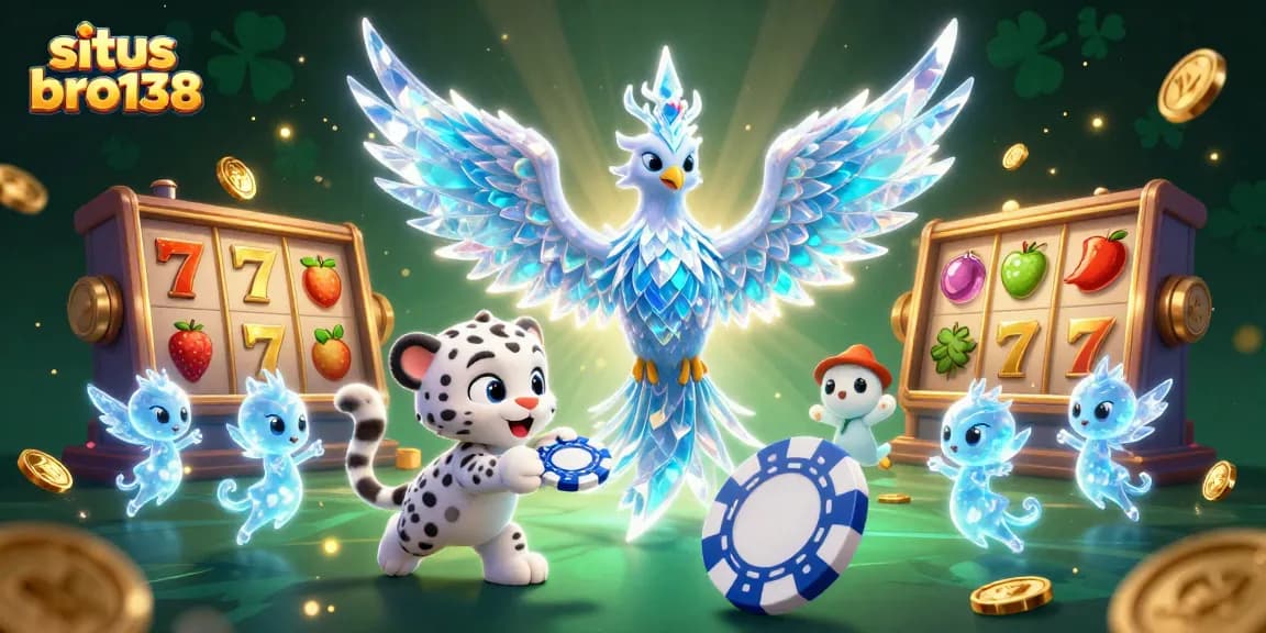 Menangkan jackpot di situs bro138 dengan ilustrasi kasino penuh warna dan karakter menarik.