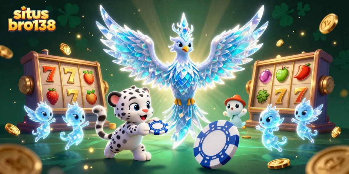 Menangkan jackpot di situs bro138 dengan ilustrasi kasino penuh warna dan karakter menarik.