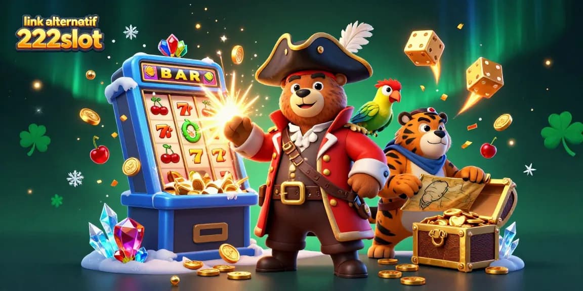 Menangkan jackpot dengan link alternatif 222slot, ilustrasi 3D penuh warna dan detail menarik.