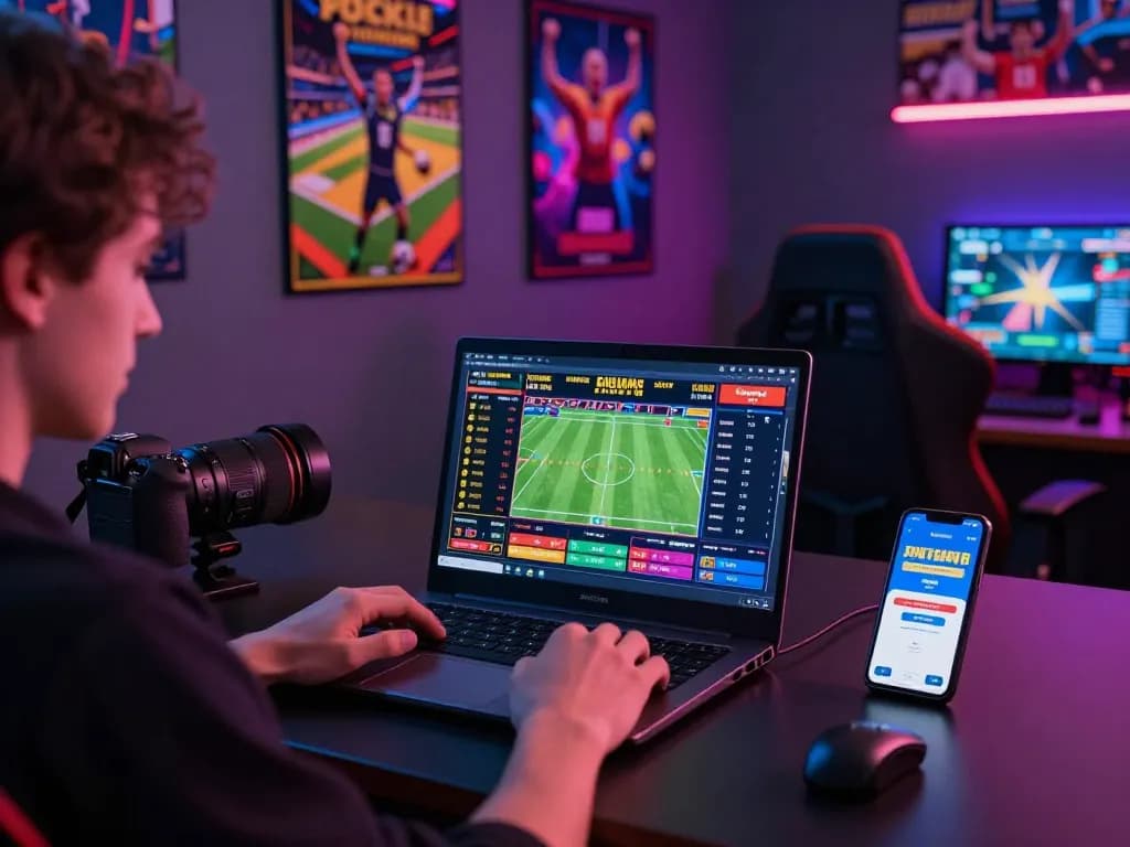 Experience thrilling online betting with UU88, gaming setup with vibrant displays and sports ambience.