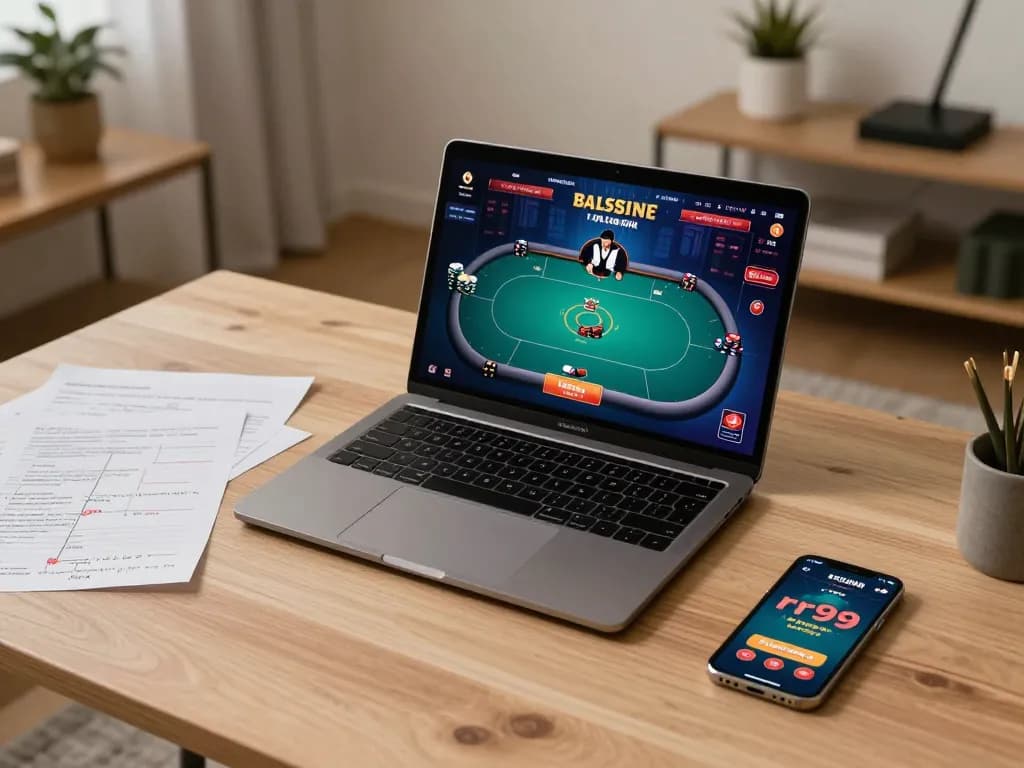 Player engaging with rr99 casino app while enjoying an online poker game, showcasing an active gaming scene.