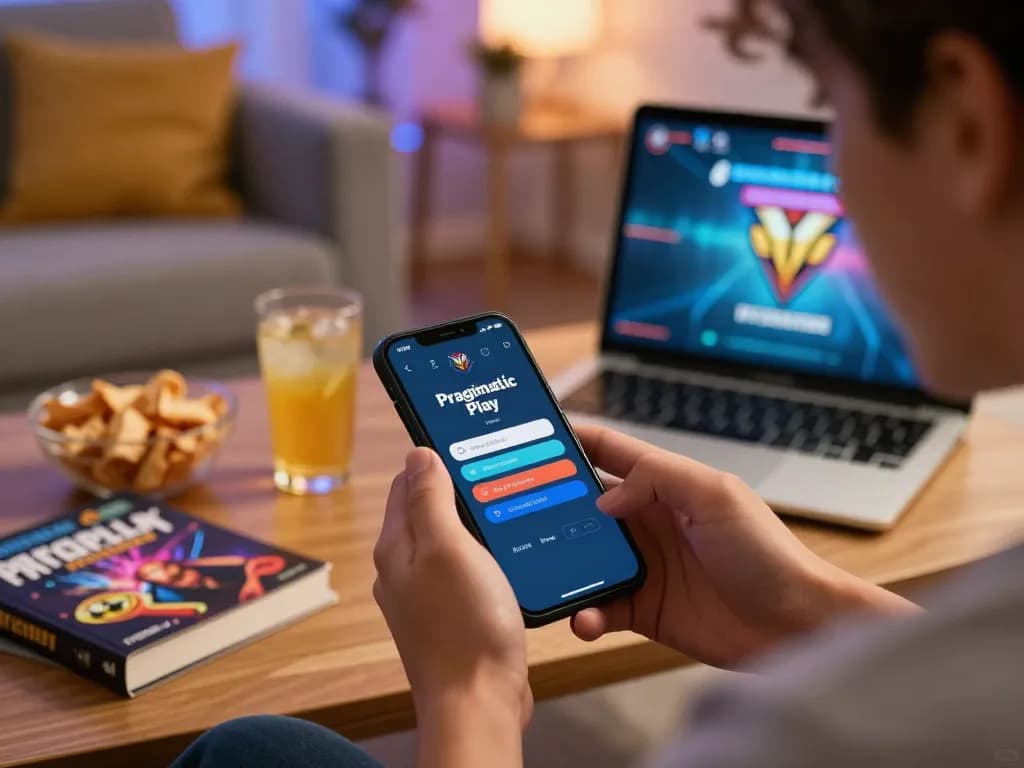 Engaging player entering Pragmatic Play login on smartphone while enjoying online gaming in a cozy environment.