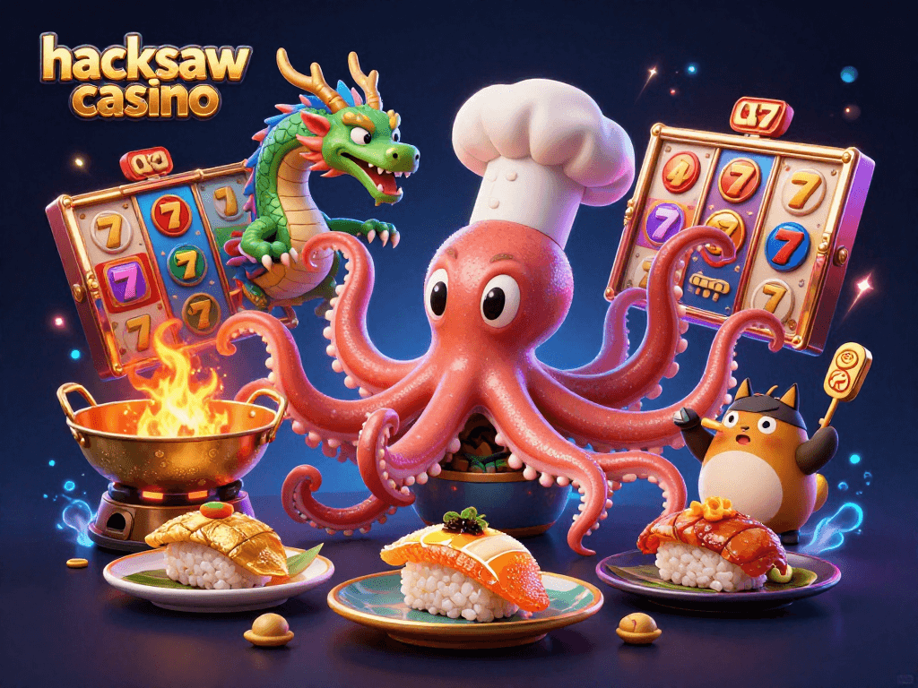 Spin to win at hacksaw casino with colorful slot reels and dynamic characters!