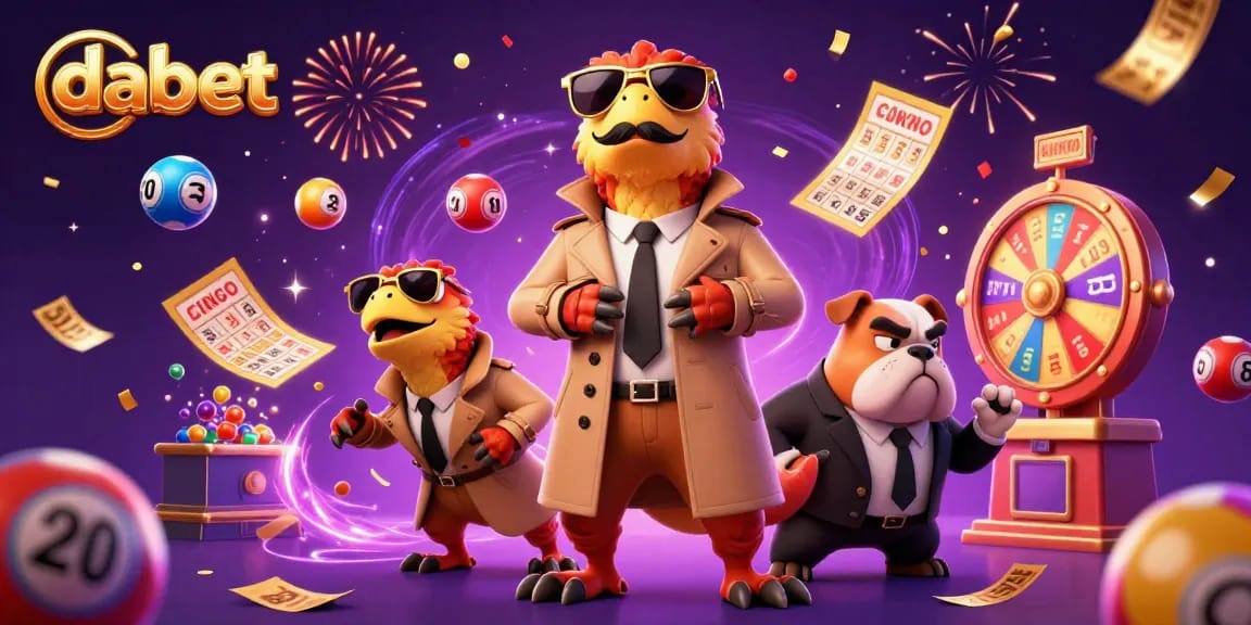Engage with dabet's thrilling VIP casino experience featuring raptors and a bouncer amidst lottery excitement.