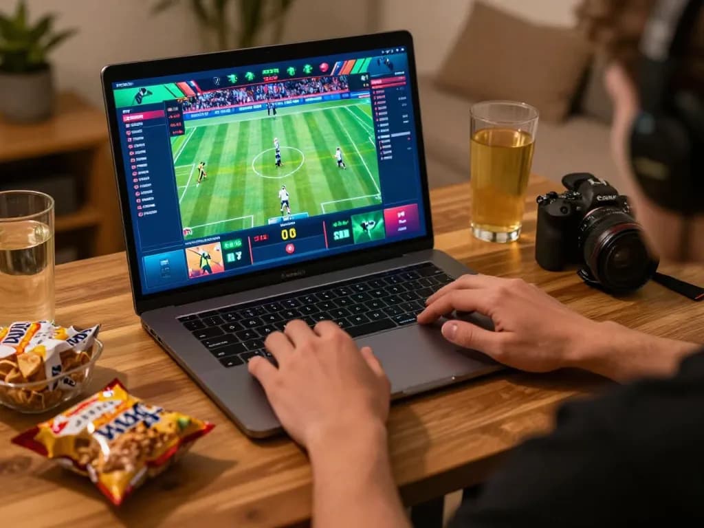 Engaging in sports betting at https://www.dacsandatphanrang.com/, showcasing a dynamic home gaming setup.