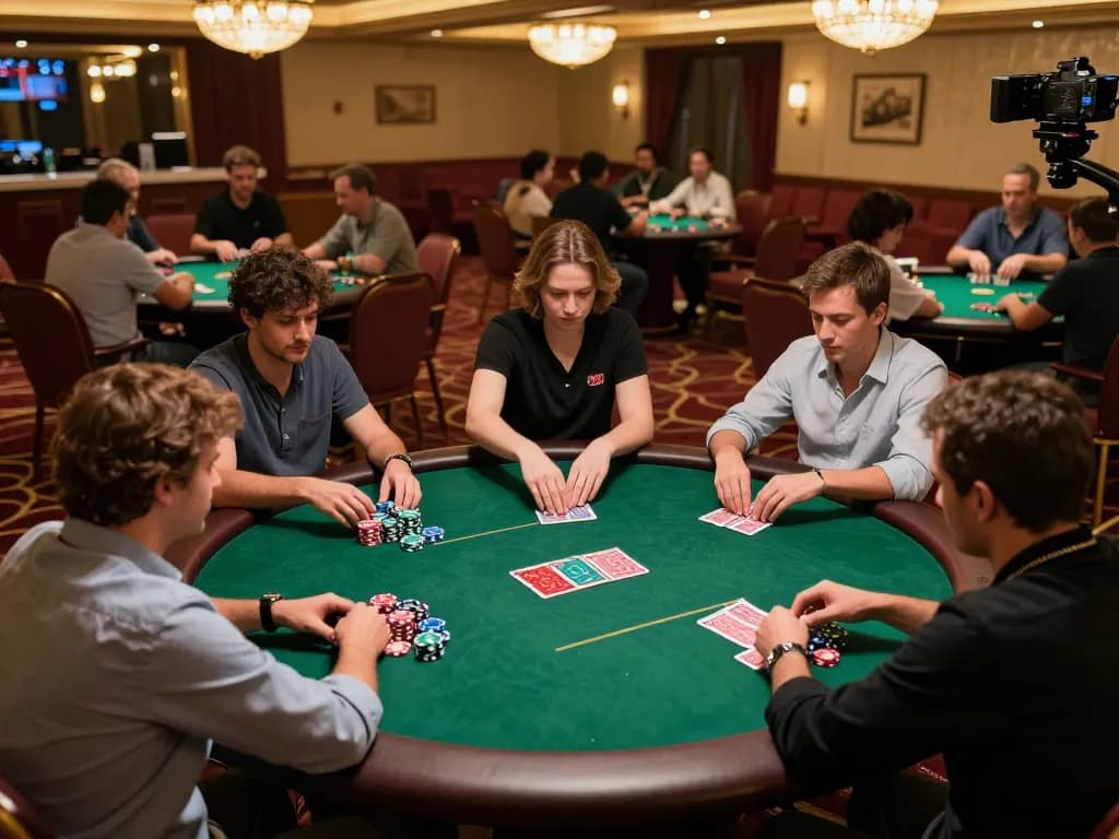 Experience open888 poker excitement with players engaged in a thrilling game at a vibrant casino table.