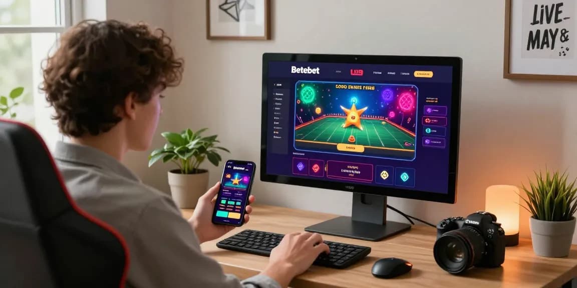 Engaging Betebet online betting experience in a cozy home office setup, highlighting gaming interface and user comfort.