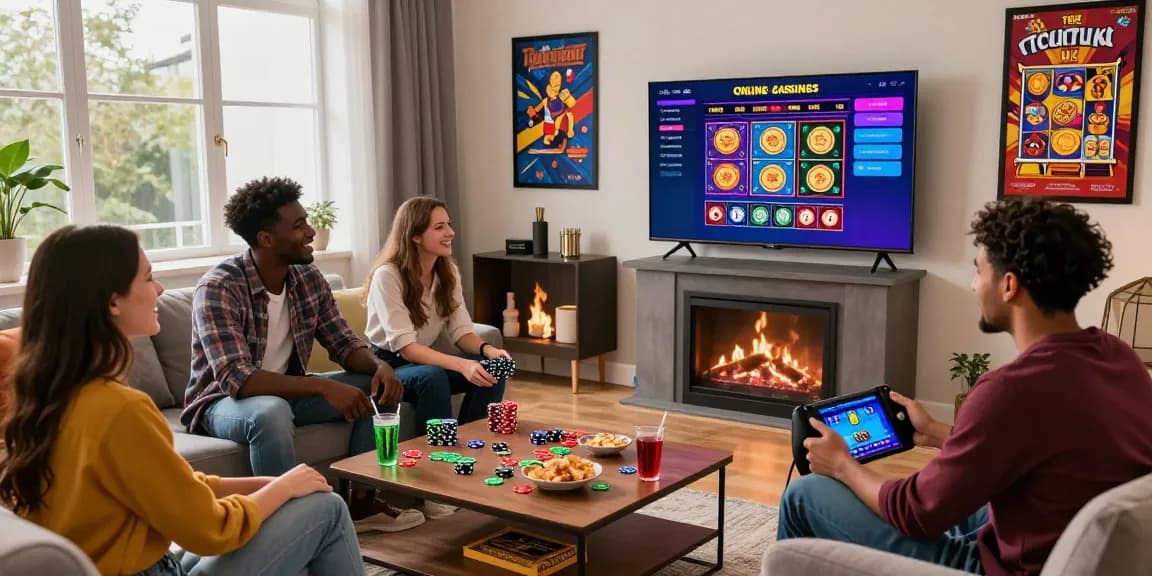 Friends enjoying a game night exploring new online casinos in the uk.