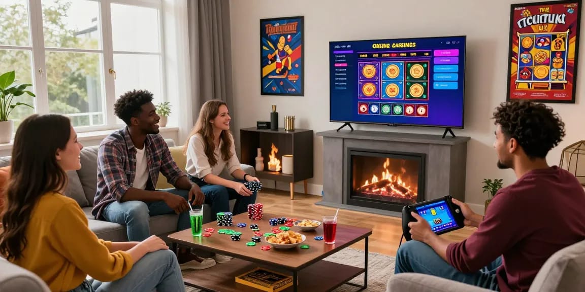 Friends enjoying a game night exploring new online casinos in the uk.