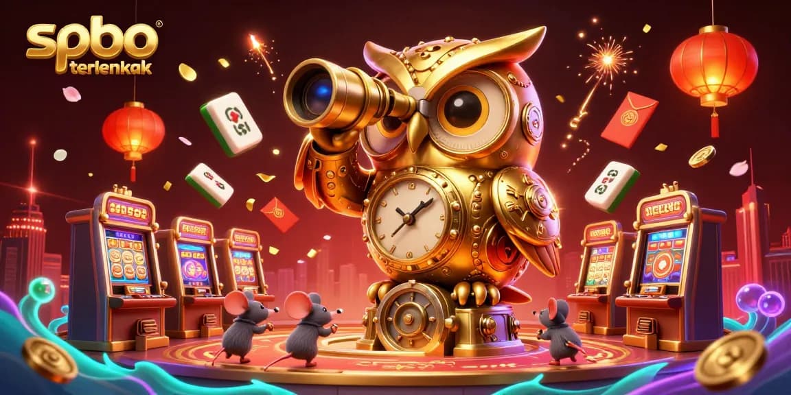Experience spbo terlengkap with vibrant casino elements, featuring an owl and lively gaming action.