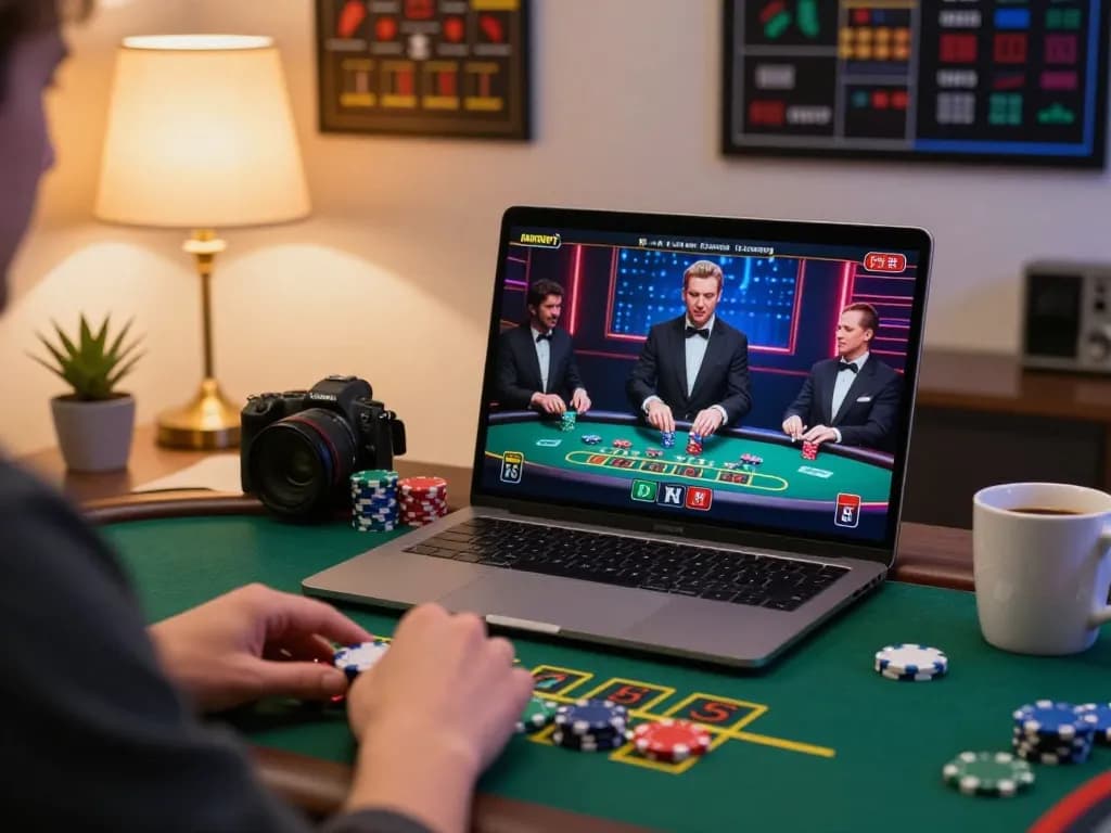 Experience innovative online blackjack with vin 88, showcasing dynamic betting action on a laptop.