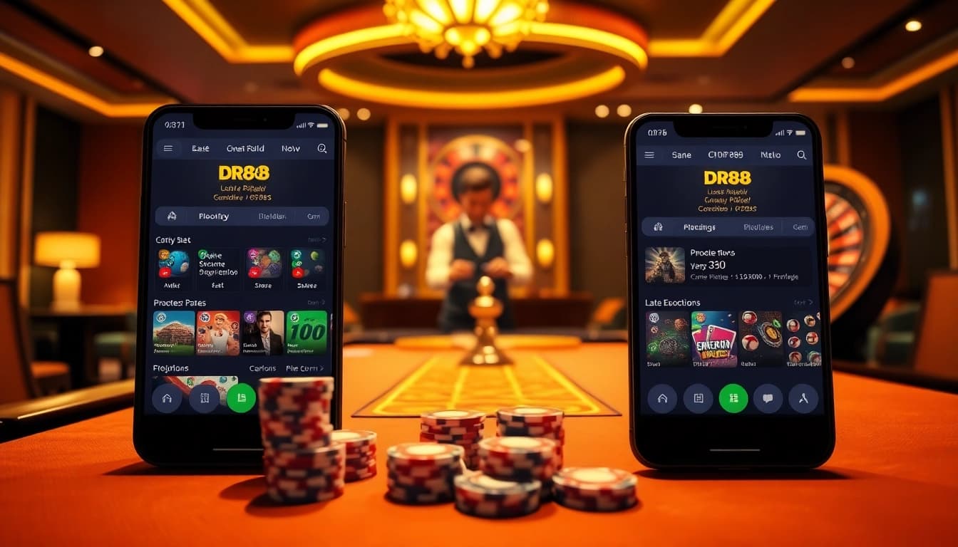 Experience immersive gaming with the DR88 app featuring a luxurious casino interface.