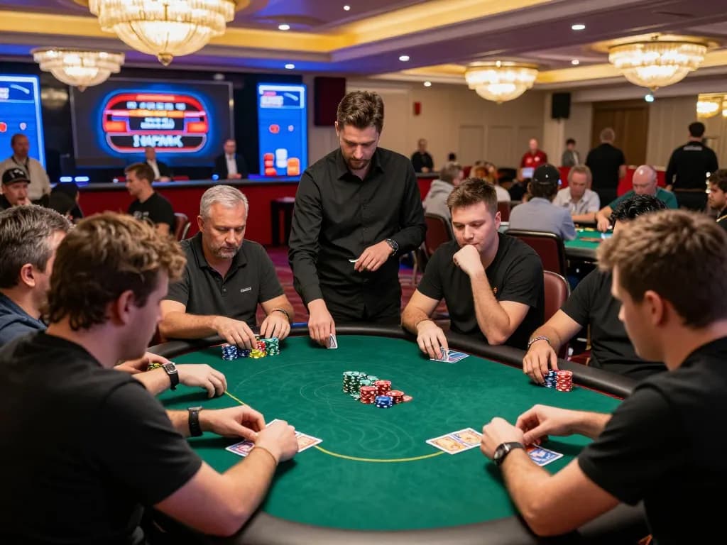 Players strategizing during an intense poker game at maxpoker88 casino.