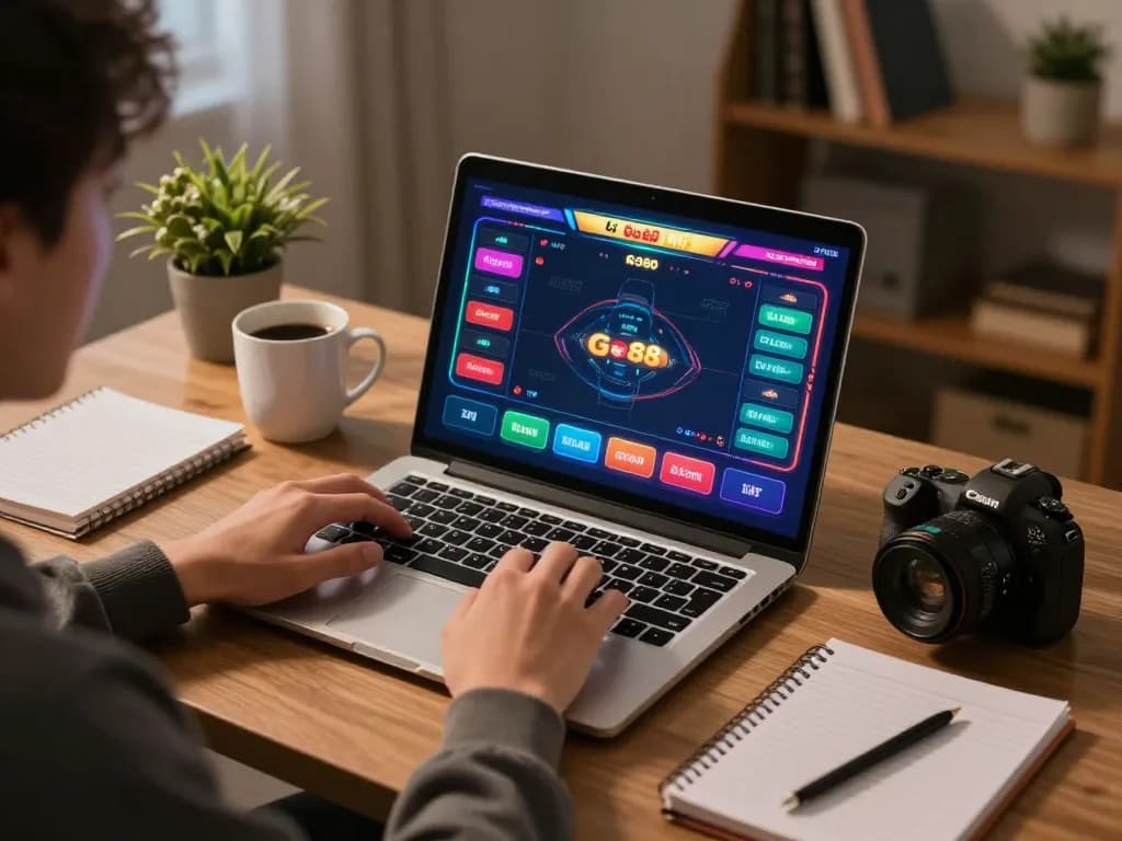 Engaging with Go88 online casino games on a laptop in a cozy and inviting home setup.