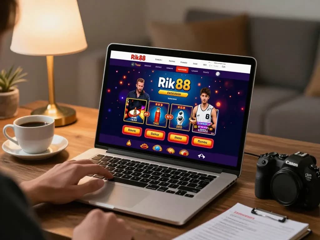 Engaged player using rik 88 online casino platform on a laptop, showcasing interactive graphics and gameplay.