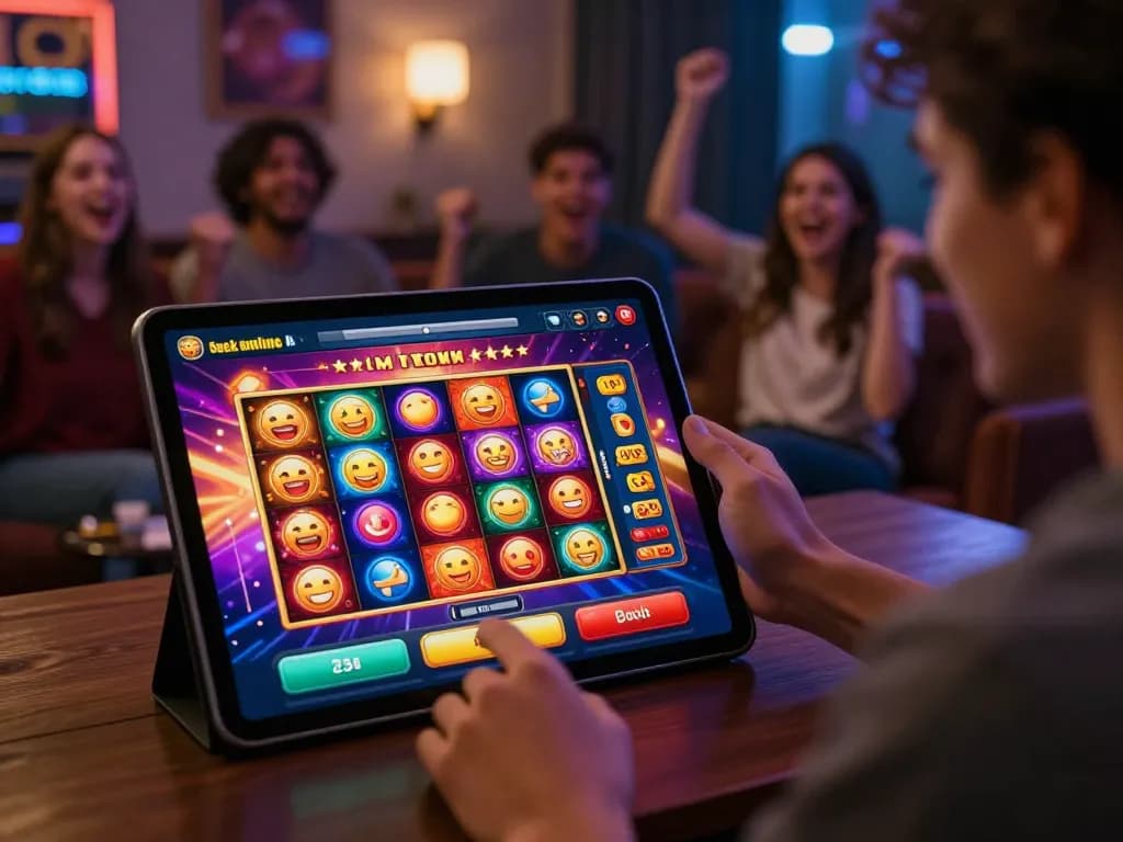Rasakan keseruan situs slot gacor dengan teman-teman merayakan kemenangan besar di antarmuka kasino online yang penuh warna.