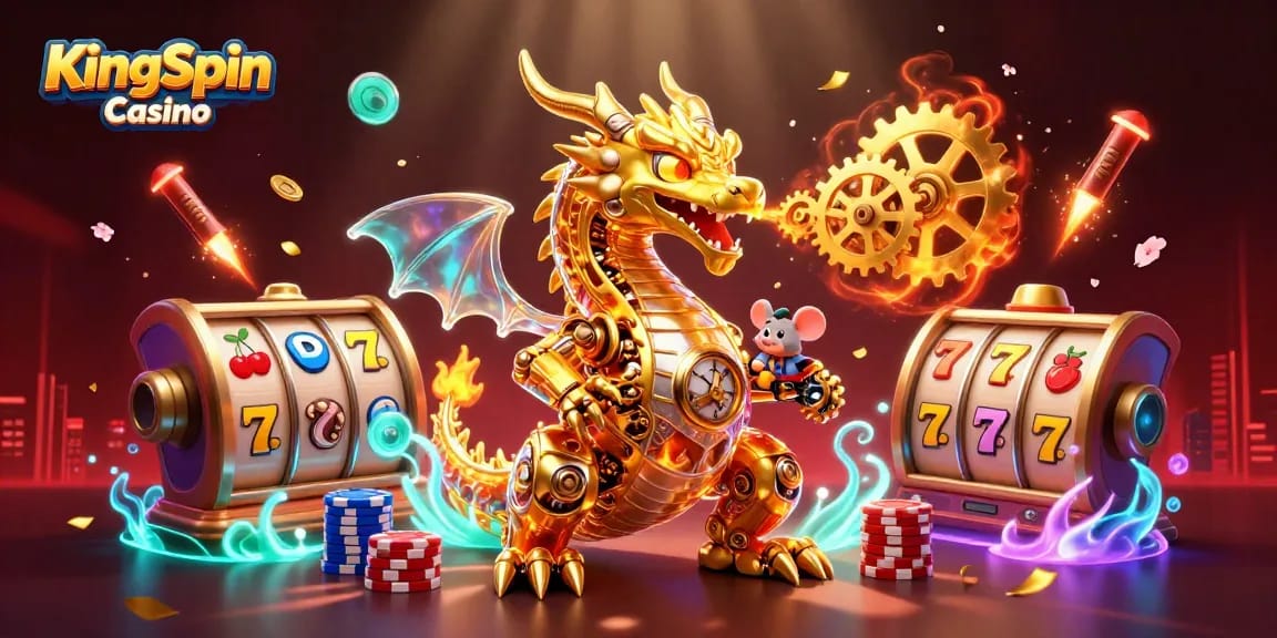 KingSpin Casino nyereményekkel és éjszakai kaszinó hangulattal teli 3D illusztráció