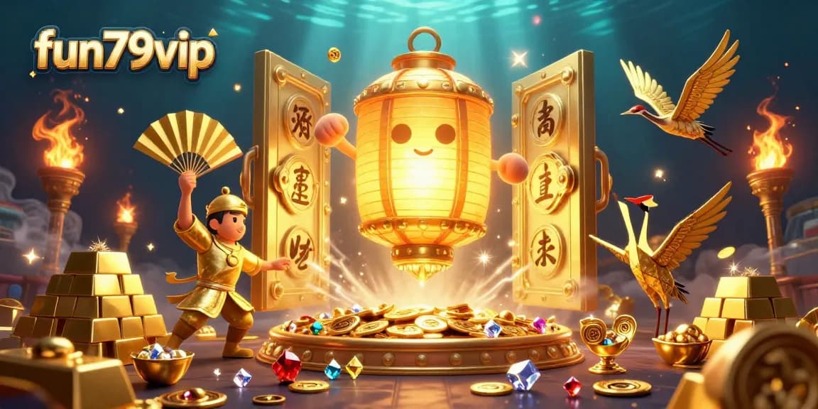 Experience thrilling gaming action with fun79vip, where a golden lantern spirit guides you through an exciting casino adventure.