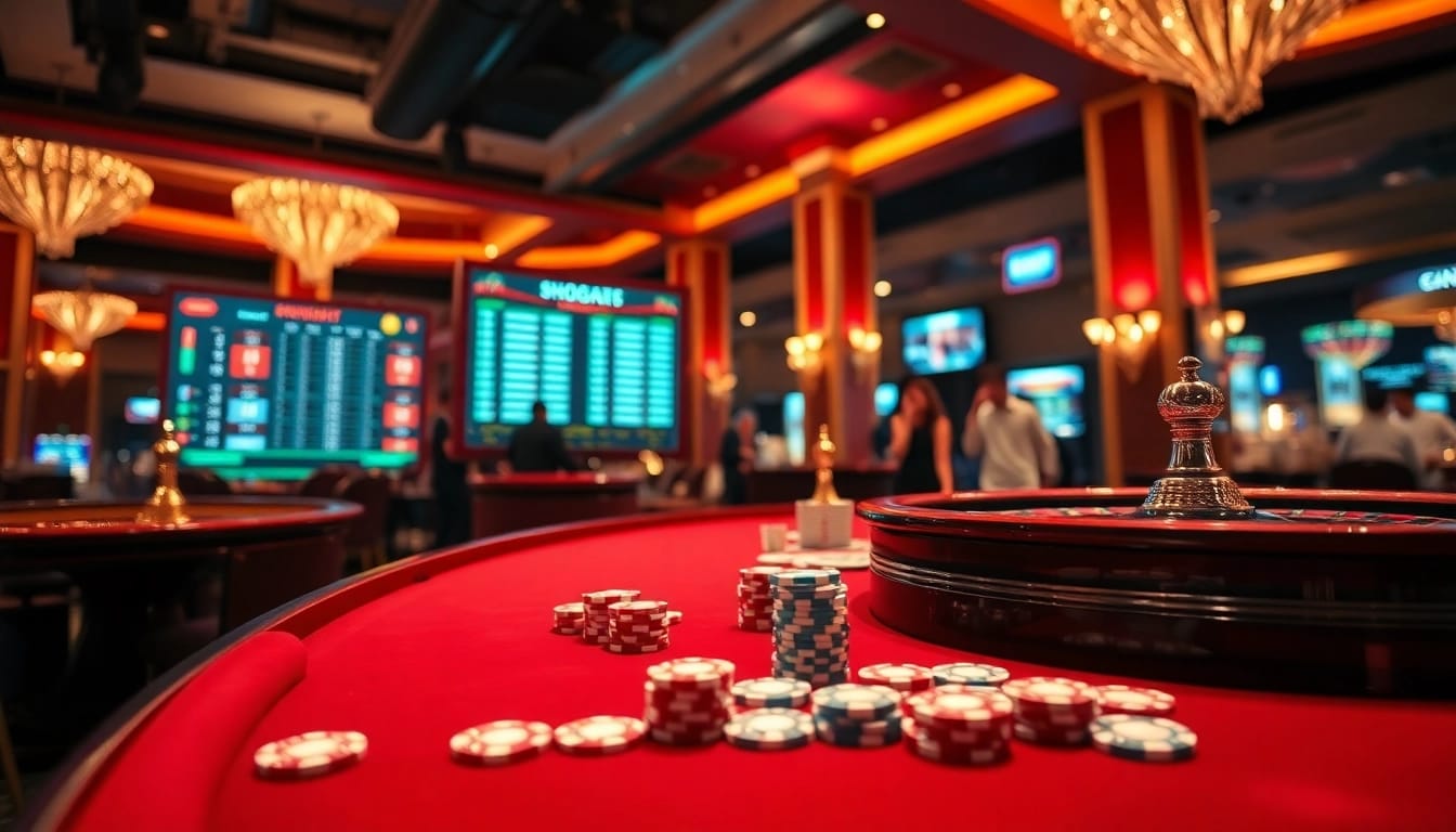 Players exploring sbobet link for online betting with vibrant casino atmosphere and digital odds display.