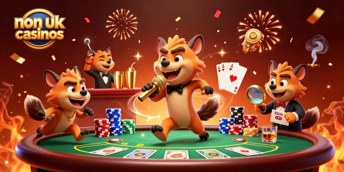 Experience laughter and excitement at non uk casinos with entertaining hyenas in a vibrant casino scene.