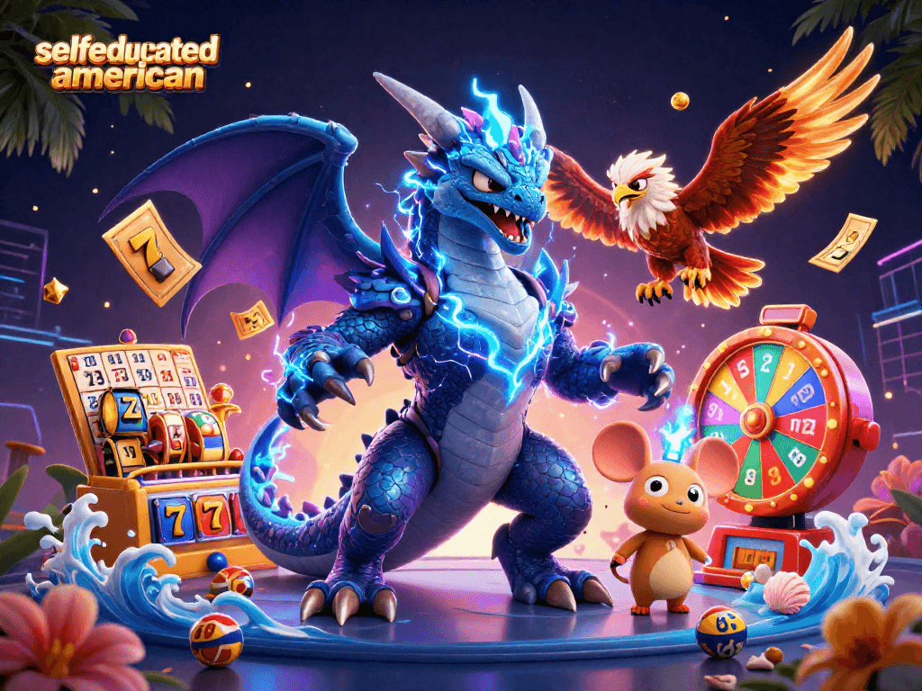 Engage with exciting slot games at selfeducatedamerican featuring colorful dragons, glowing hawks, and jackpots.