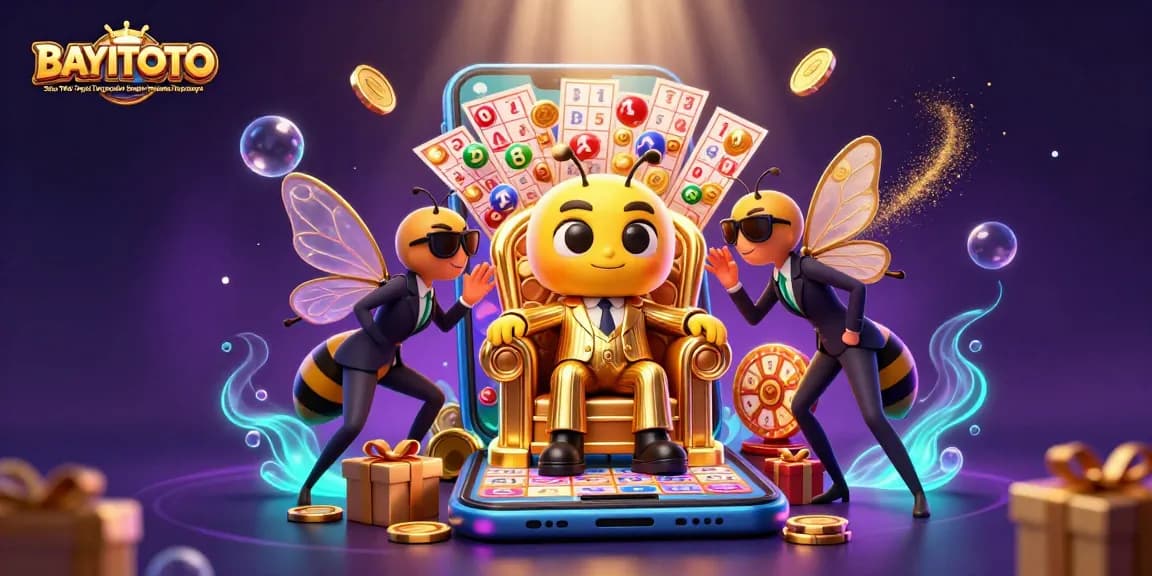BAYITOTO Situs Toto Togel Terpopuler dengan Layanan Terpercaya showcases vibrant lottery elements in a dynamic and engaging 3D scene.