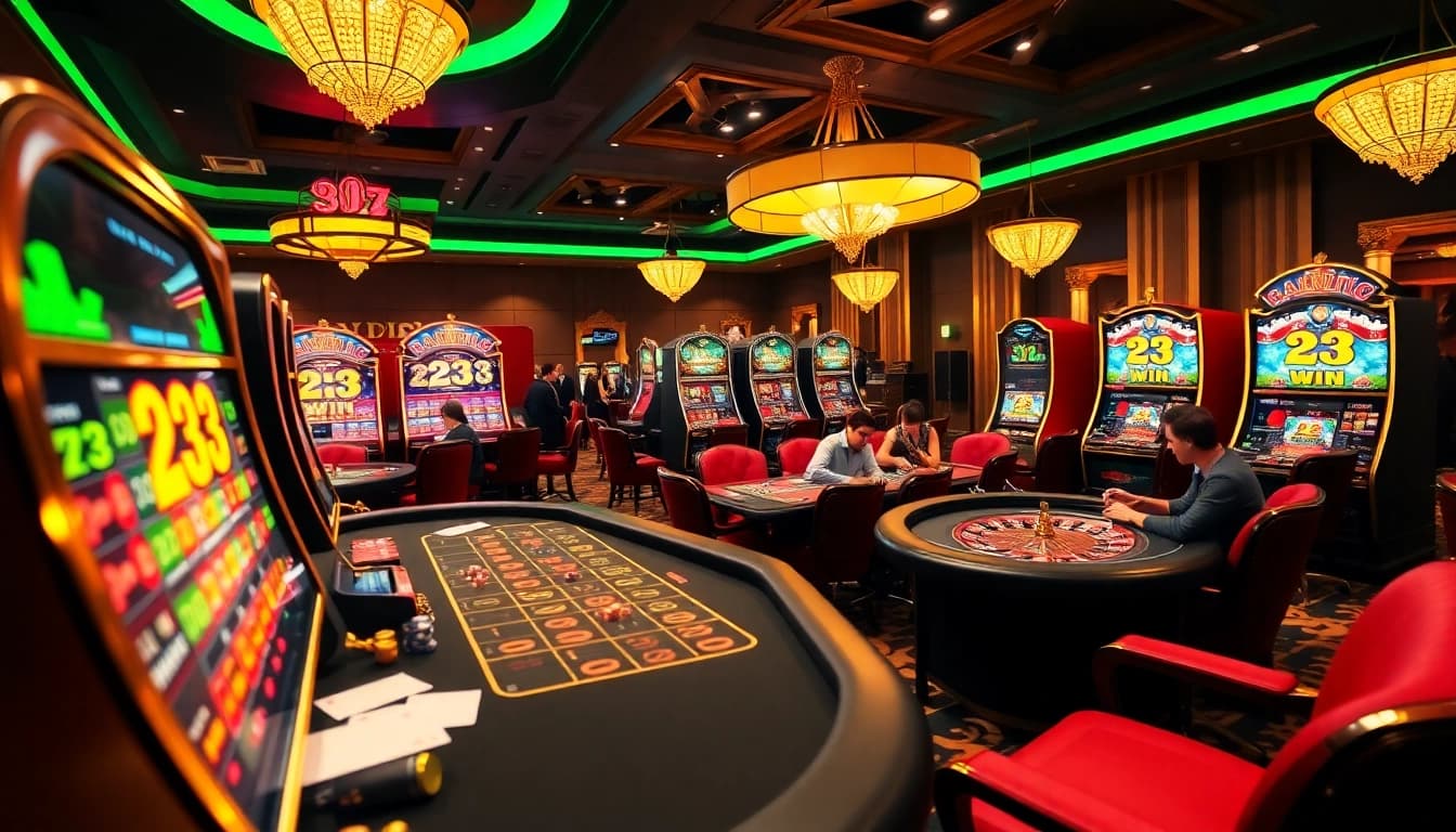 Experience the thrill of 23 win as players engage in exciting casino games surrounded by vibrant visuals.