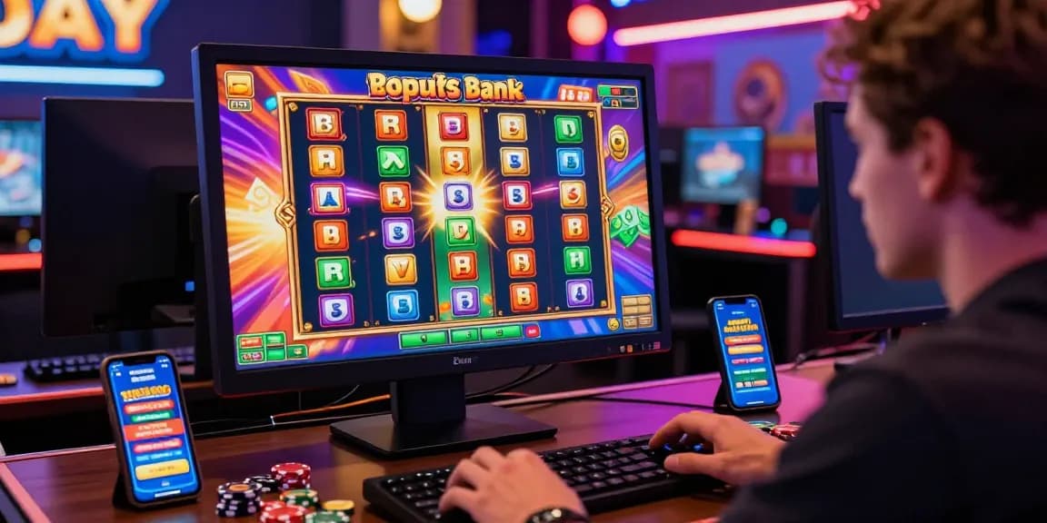 Enjoy thrilling bonus buy slots UK gameplay at a colorful online casino with vibrant graphics and cash on the table.